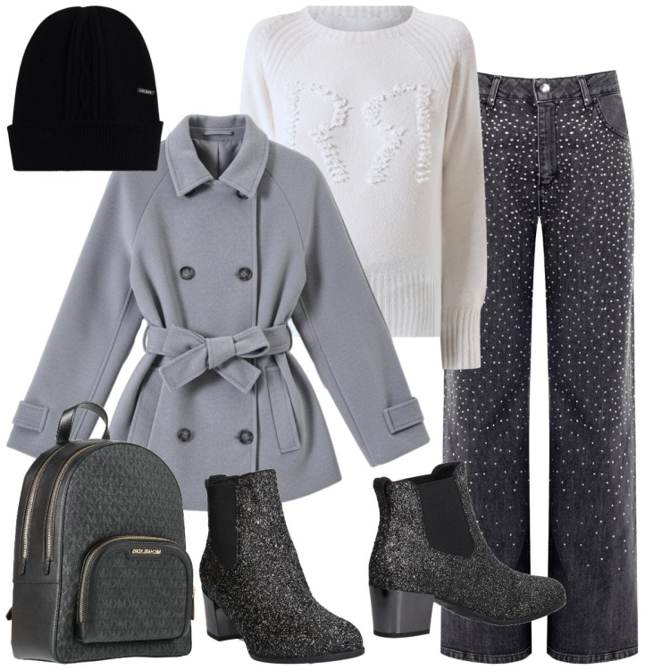 Outfit donna - Rientro alla routine con stile. Stile Trendy per Tutti i giorni. Abbinamento con stivaletti chelsea, zaini, berretti, jeans, maglieria, caban.