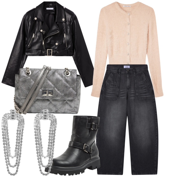 Outfit donna - Aperirock in Terranova. Stile Rock per Serata fuori. Abbinamento con cardigans, stivaletti, orecchini, borse a tracolla, giacche, jeans.