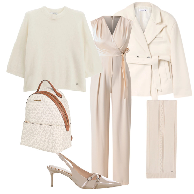 Outfit donna - La tuta per la riunione. Stile Chic per Ufficio. Abbinamento con zaini, blazer, pullovers, sciarpe, vestiti chemisier, décolleté.