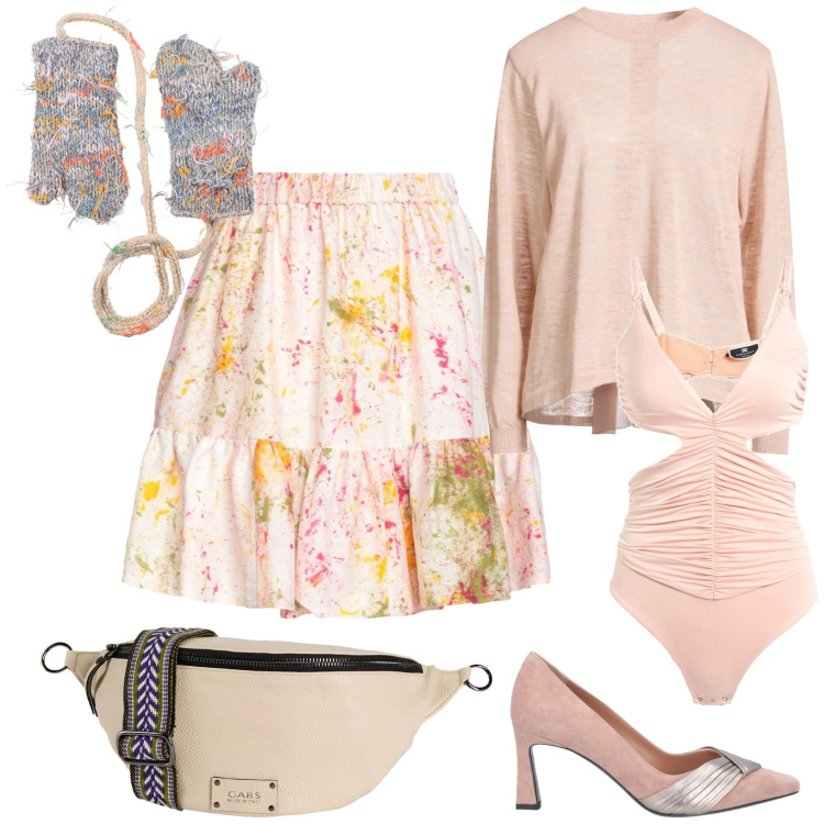 Outfit donna - Il marsupio reso romantico. Stile Romantica per Serata fuori. Abbinamento con guanti, minigonne, décolleté, marsupi, pullovers, body.