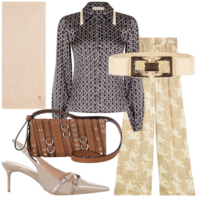 Outfit donna - Sconti originali. Stile Urban per Ufficio. Abbinamento con pantaloni culotte, sciarpe, camicie, borse a spalla, décolleté, cinture.