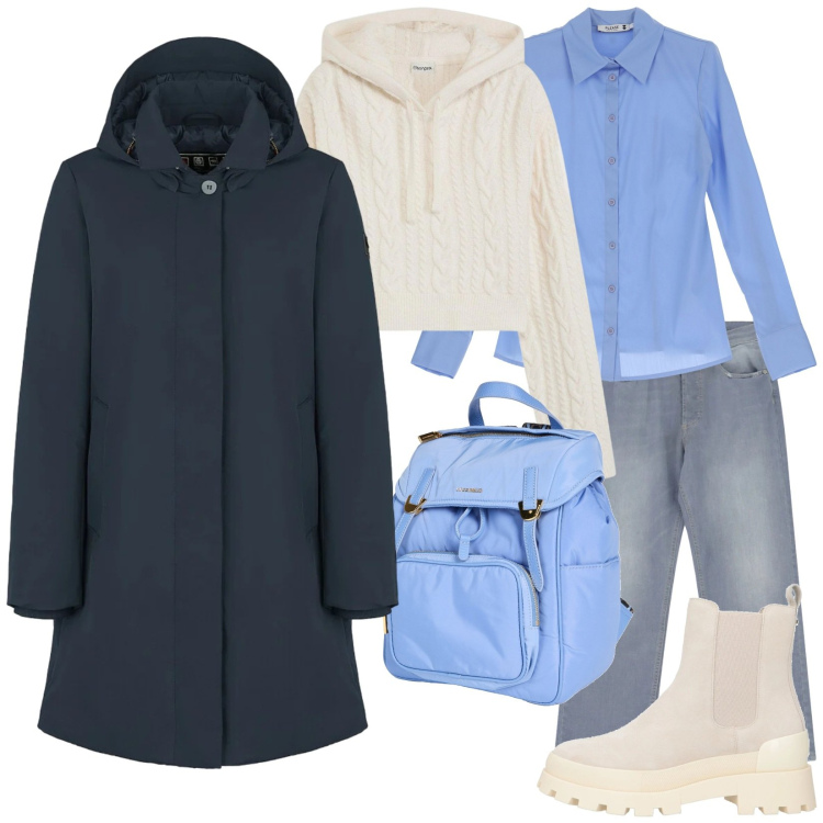 Outfit donna - Il mese del layering. Stile Casual per Tutti i giorni. Abbinamento con maglieria, stivaletti chelsea, zaini, jeans dritti, camicie, eskimo.