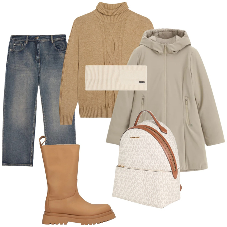 Outfit donna - Salve!. Stile Casual per Tutti i giorni. Abbinamento con zaini, stivali, parka, accessori per capelli, maglieria, jeans.