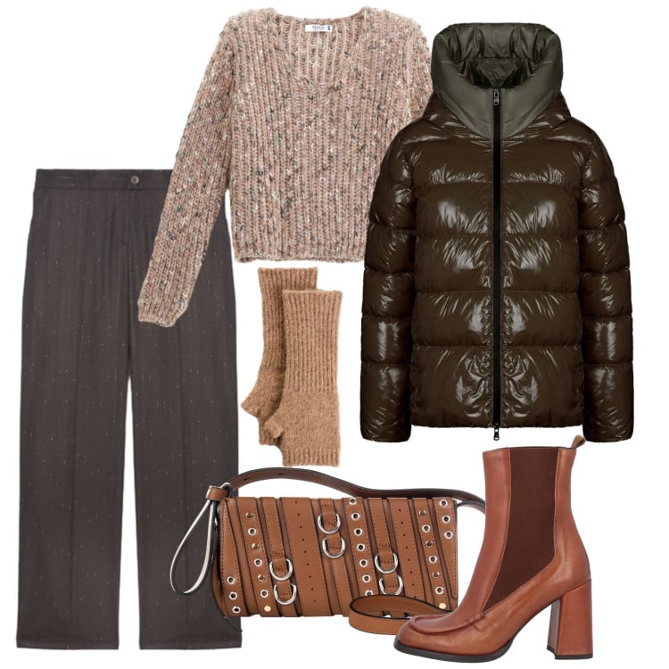 Outfit donna - Wrapped in Style. Stile Bon Ton per Tutti i giorni. Abbinamento con guanti, stivaletti chelsea, maglieria, piumini, borse a spalla, pantaloni.