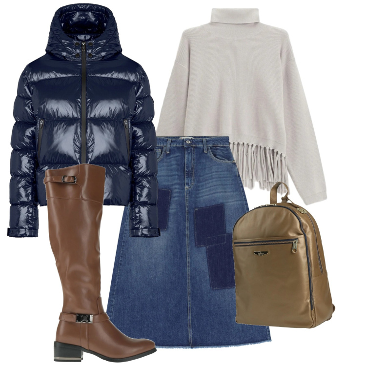 Outfit donna - Wrapped in Style. Stile Casual chic per Tutti i giorni. Abbinamento con zaini, stivali, gonne lunghe, maglieria, piumini.