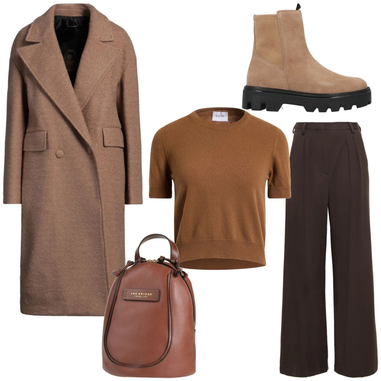 Outfit donna - Choco mania. Stile Urban per Tutti i giorni. Abbinamento con pantaloni, stivaletti, zaini, pullovers, cappotti.