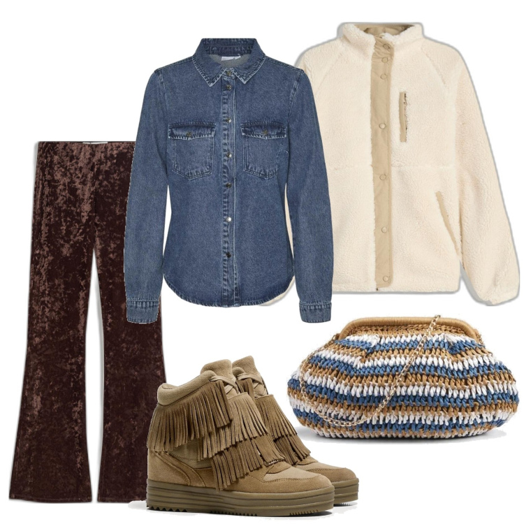 Outfit mujer - Bohemian. Estilo Boho para Todos los días. Combinación con blazers, camisas, bolsos de mano, sneakers, pantalones.