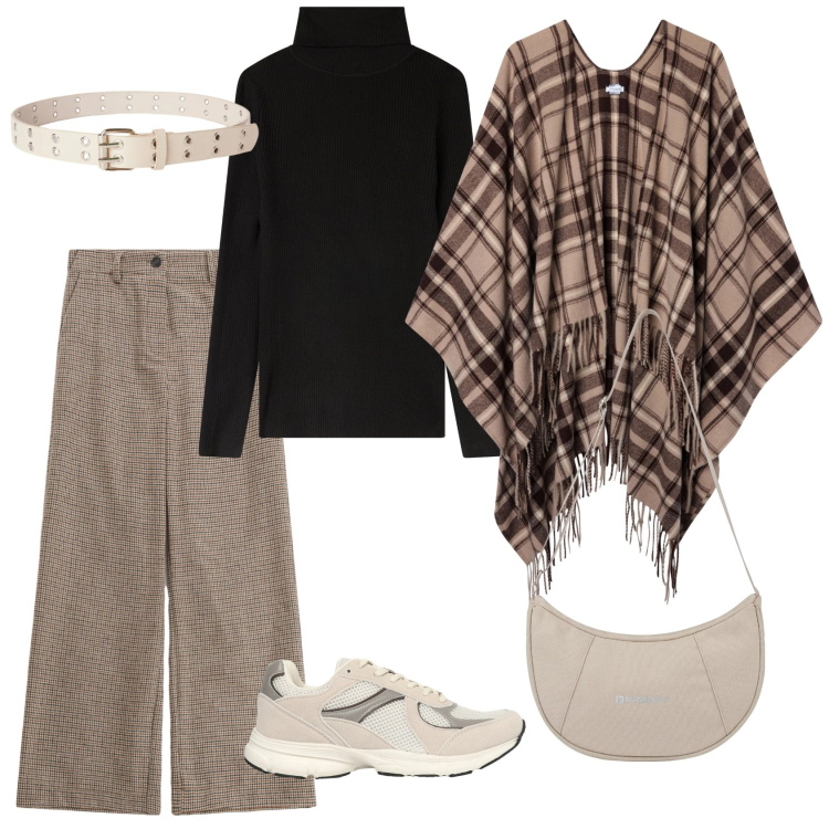 Outfit donna - Total look #2317385. Stile Casual per Tutti i giorni. Abbinamento con cappotti, maglieria, sneakers, cinture, pantaloni a palazzo, borse a spalla.