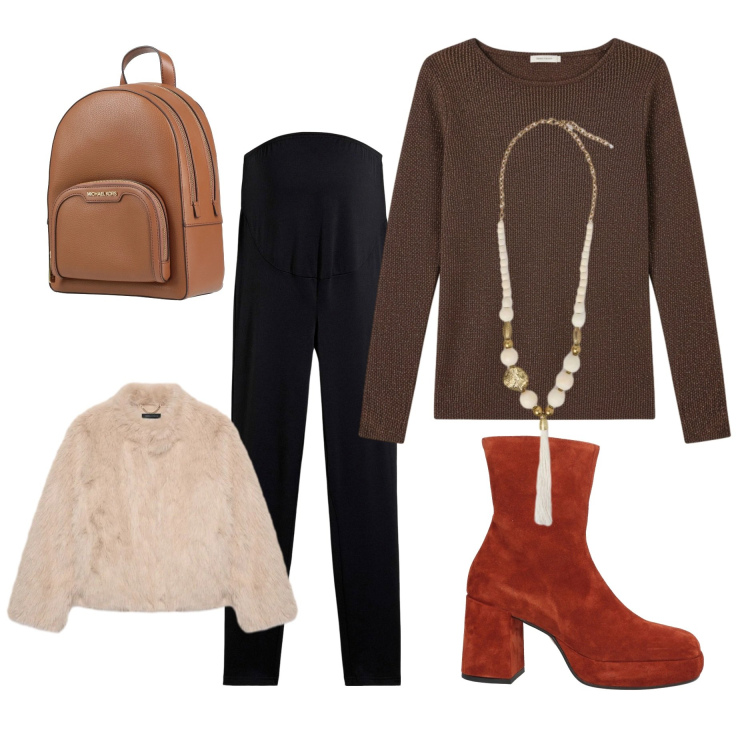 Outfit donna - Total look #2317387. Stile Casual chic per Tutti i giorni. Abbinamento con leggings, stivaletti, zaini, pullovers, ciondoli, ecopellicce.