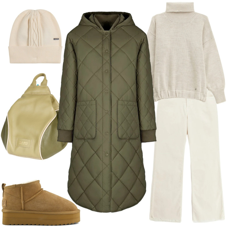 Outfit donna - Il freddo di gennaio. Stile Urban per Tutti i giorni. Abbinamento con zaini, maglieria, berretti, pantaloni, piumini, stivaletti.