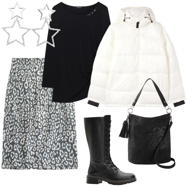 Outfit donna - Rientro con stile. per Tutti i giorni. Abbinamento con borse a mano, stivali, orecchini, bomber, gonne, bluse.