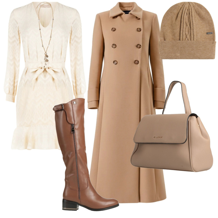 Outfit donna - Gennaio cerimonia informale. per Cerimonia. Abbinamento con stivali, zaini, berretti, vestiti corti, cappotti, ciondoli.