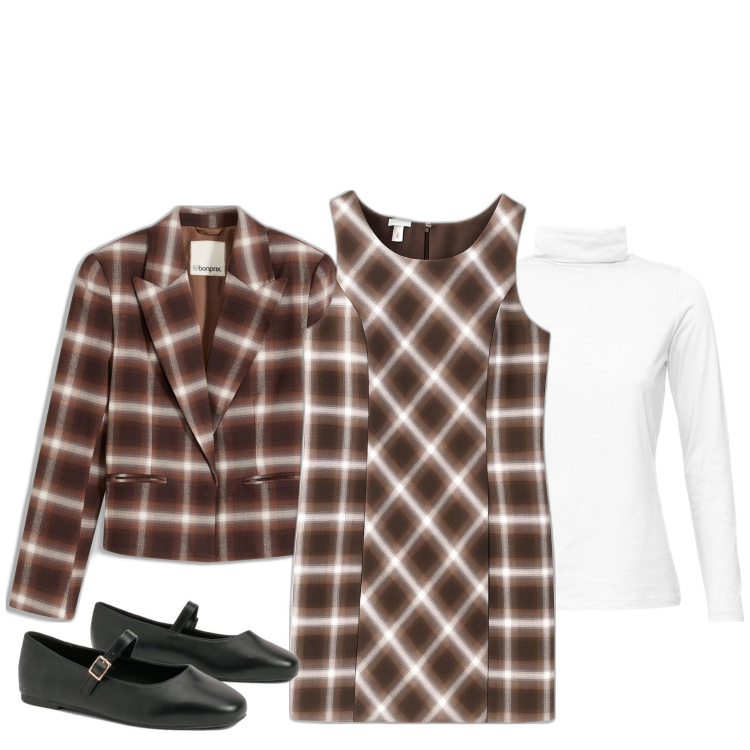 Outfit femme - Carreaux Rétro. Style Vintage rétro pour Tous les jours. Assortir avec t-shirts, blazers, robes, ballerines.