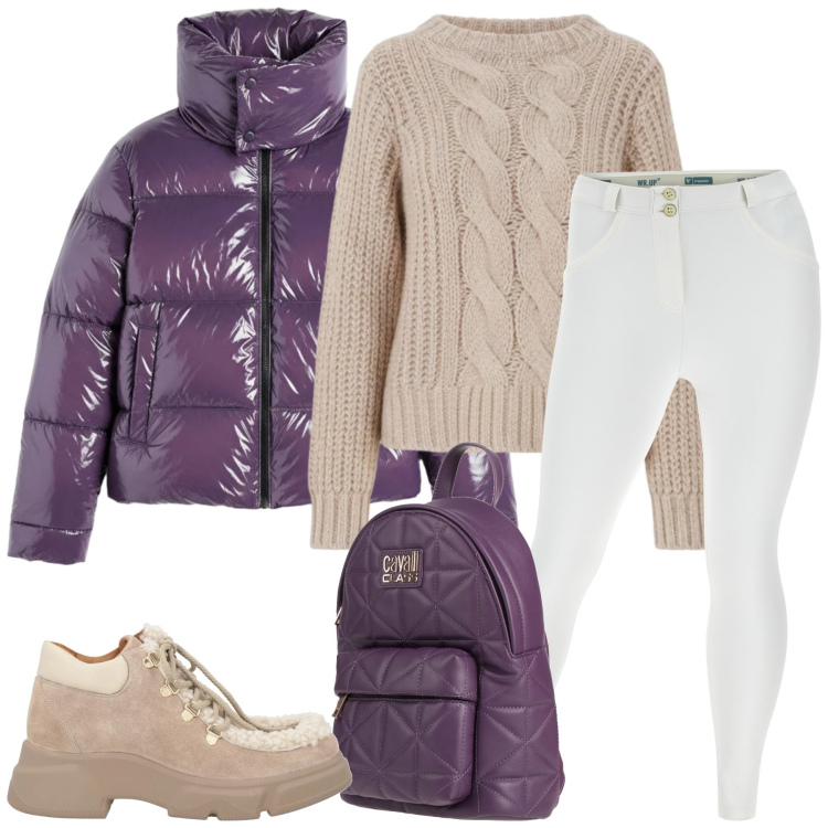 Outfit donna - Stylish. Stile Trendy per Tutti i giorni. Abbinamento con zaini, stivaletti, pantaloni skinny, piumini, maglieria.