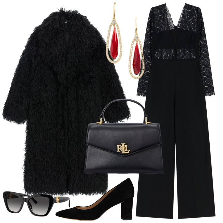 Outfit donna - Accessori rossi. Stile Glamour per Tutti i giorni. Abbinamento con tute, cappotti, borse a mano, occhiali da sole, décolleté, orecchini.