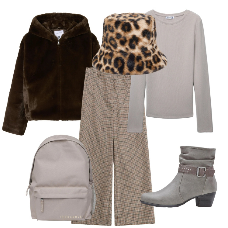 Outfit donna - Minimal dress. Stile Minimal per Tutti i giorni. Abbinamento con stivaletti, zaini, t-shirt, ecopellicce, pantaloni a palazzo, cappelli.