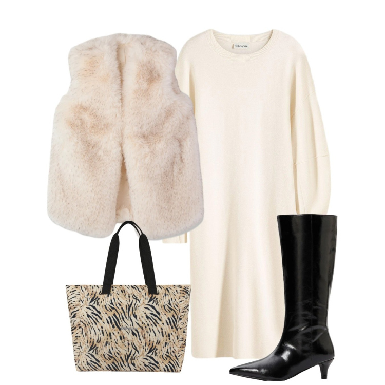 Outfit donna - Total ivory. Stile Minimal per Tutti i giorni. Abbinamento con vestiti, stivali, piumini, shopping bag.
