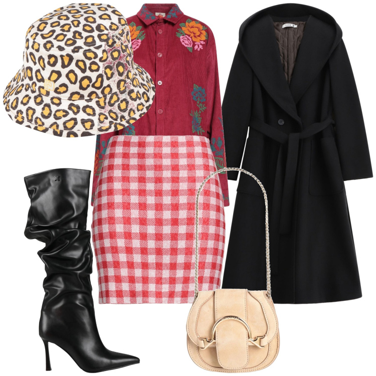 Outfit donna - Un mix in città. Stile Urban per Tutti i giorni. Abbinamento con marsupi, cappelli, camicie, minigonne, stivali, cappotti.