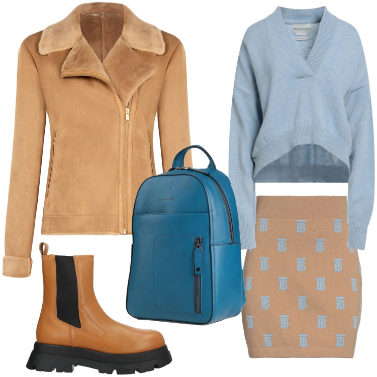 Outfit donna - Outfit urbano. Stile Urban per Ufficio. Abbinamento con minigonne, pullovers, zaini, stivaletti chelsea, giacche.