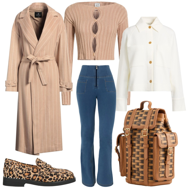 Outfit donna - Il cardigan beige. Stile Chic per Scuola/Università. Abbinamento con zaini, camicie, mocassini, cardigans, cappotti, jeans.