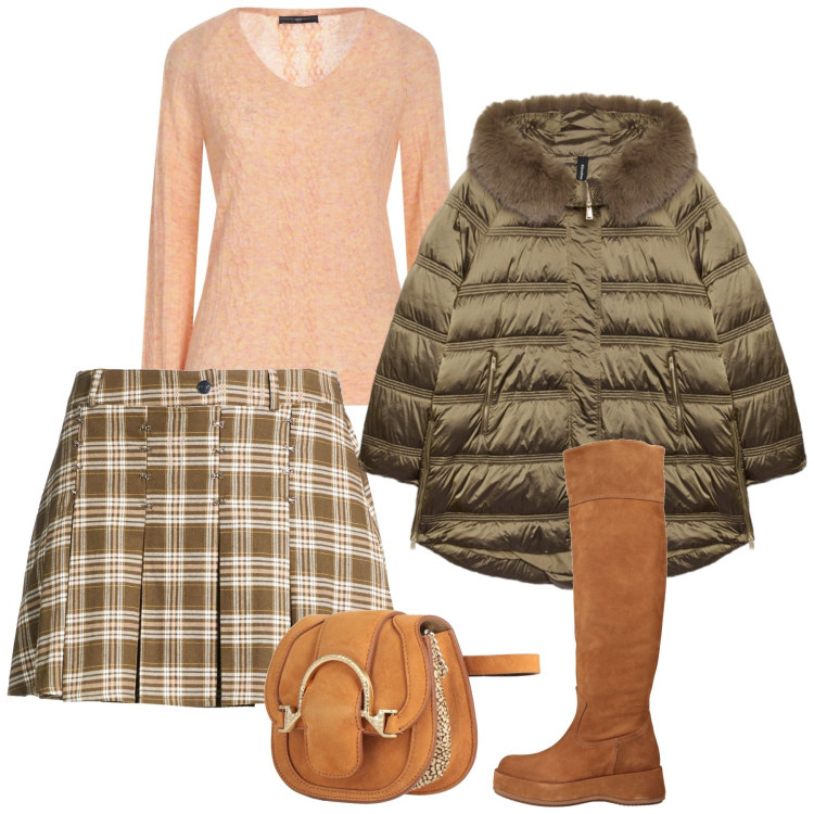 Outfit donna - Apricot. Stile Bon Ton per Tutti i giorni. Abbinamento con stivali, marsupi, minigonne, pullovers, piumini.