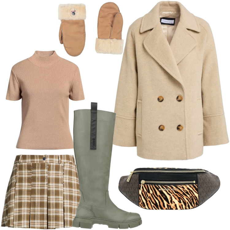 Outfit donna - Il marsupio savage. Stile Urban per Scuola/Università. Abbinamento con marsupi, guanti, maglieria, minigonne, stivali di gomma, cappotti.