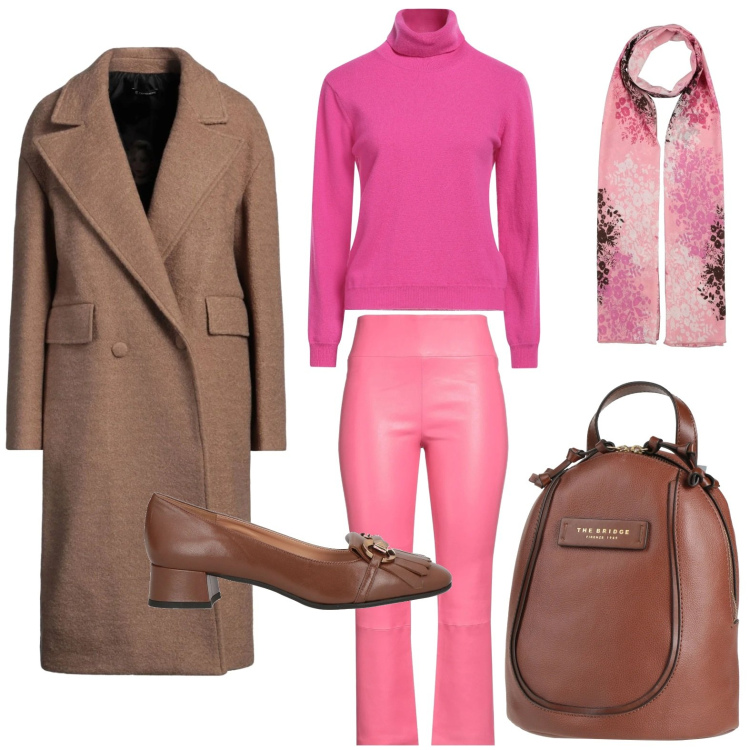 Outfit donna - Lo zaino elegante. Stile Trendy per Ufficio. Abbinamento con cappotti, zaini, maglieria, leggings, mocassini, sciarpe.