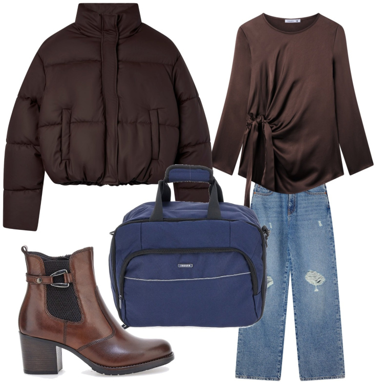 Outfit donna - Terranova - Saldi FW25. Stile Basic per Scuola/Università. Abbinamento con bluse, jeans strappati, bomber, stivaletti, zaini.