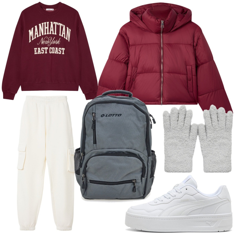 Outfit donna - Terranova - Saldi FW25. Stile Urban per Scuola/Università. Abbinamento con bomber, pantaloni, guanti, felpe, sneakers, zaini.