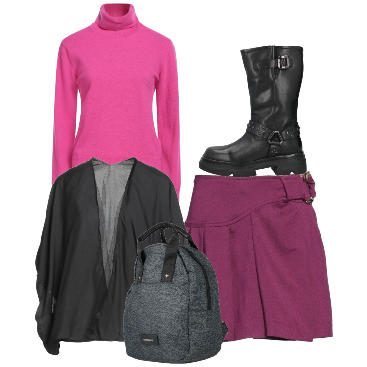 Outfit donna - Total look. Stile Casual per Tutti i giorni. Abbinamento con minigonne, stivali, zaini, maglieria, blazer.