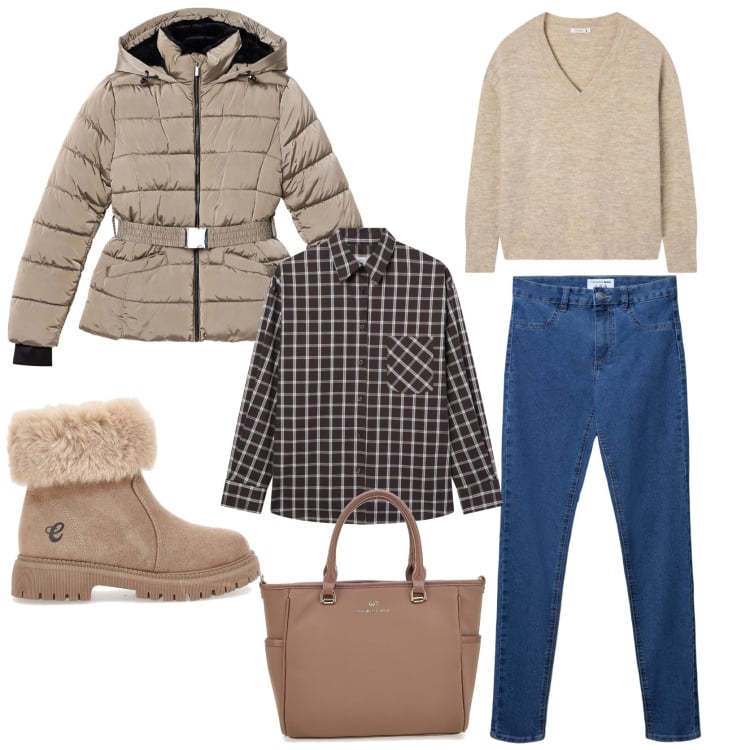 Outfit donna - Grunge style. Stile Urban per Tutti i giorni. Abbinamento con maglieria, piumini, jeggings, camicie, stivaletti, borse a tracolla.