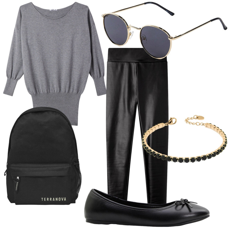 Outfit donna - Basica e bon ton. Stile Basic per Tutti i giorni. Abbinamento con ballerine, occhiali da sole, zaini, leggings, vestiti corti, braccialetti.