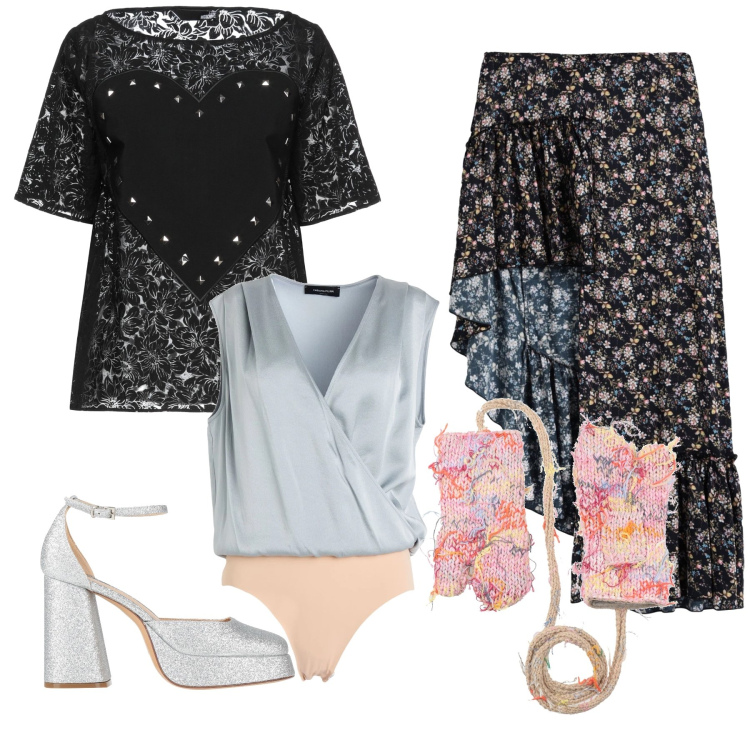 Outfit donna - Si balla stasera. Stile Trendy per Serata fuori. Abbinamento con minigonne, décolleté, t-shirt, body, guanti.