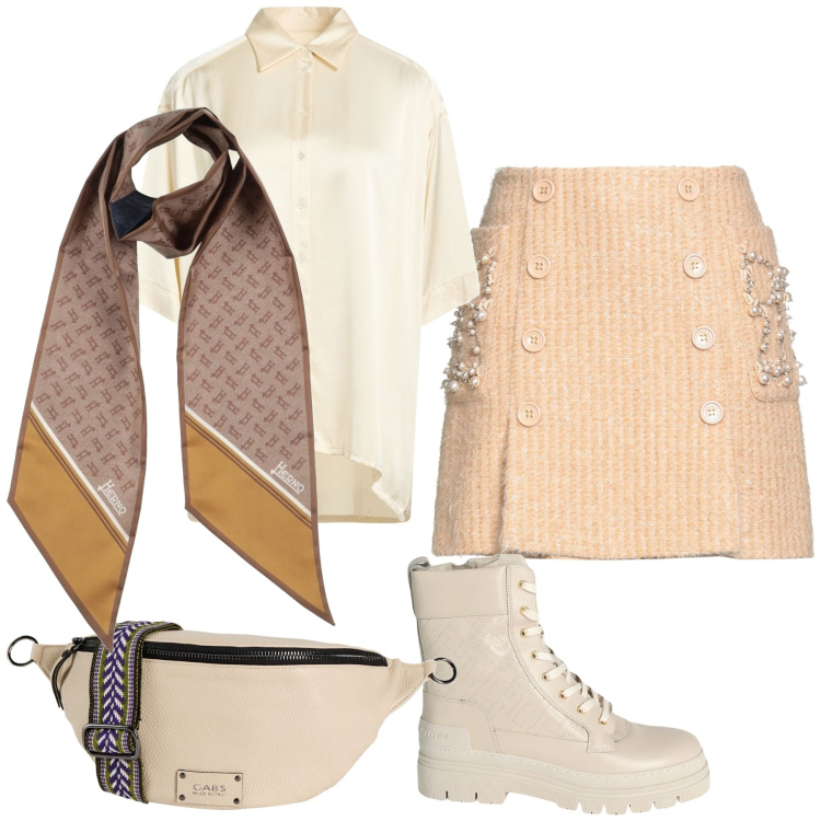 Outfit donna - Una gonnellina wow. Stile Urban per Ufficio. Abbinamento con stivaletti, minigonne, marsupi, sciarpe, camicie a manica corta.