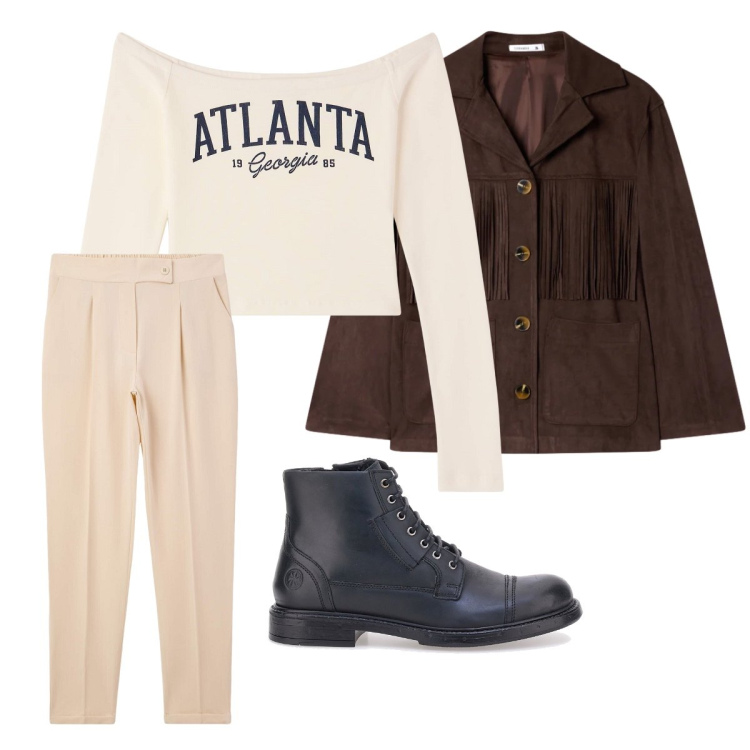 Outfit donna - Pantaloni écru must have. Stile 70s per Tutti i giorni. Abbinamento con cappotti, pantaloni chino, t-shirt, anfibi.