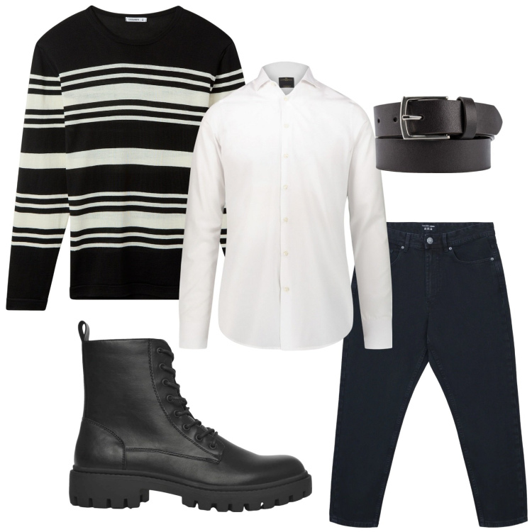 Outfit uomo - Total look #2317665. Stile Casual per Tutti i giorni. Abbinamento con maglieria, anfibi, jeans, camicie, cinture.