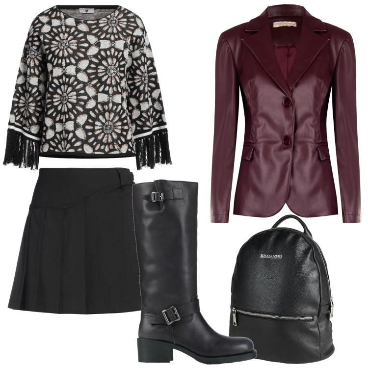 Outfit donna - Fantasia floreale. Stile Chic per Serata fuori. Abbinamento con pullovers, stivali, zaini, minigonne, blazer.
