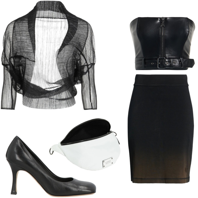 Outfit donna - Il coprispalla in tulle. Stile Sexy per Serata fuori. Abbinamento con top, minigonne, décolleté, marsupi, blazer.