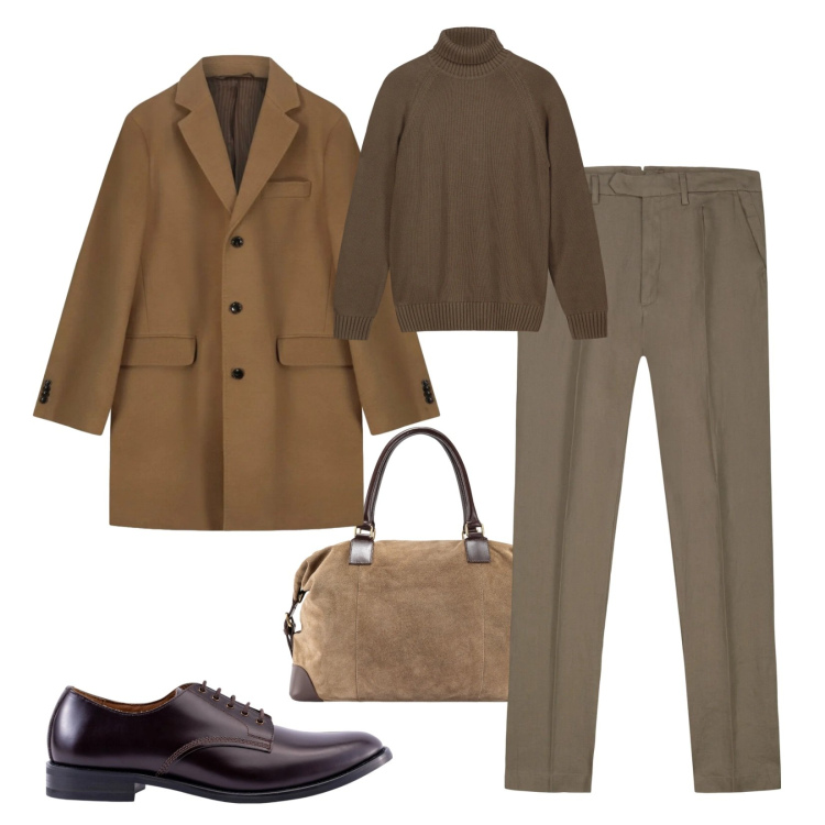 Outfit uomo - Stile minimal. Stile Business/Elegante per Ufficio. Abbinamento con scarpe stringate, pantaloni, borse sportive, pullovers, cappotti.