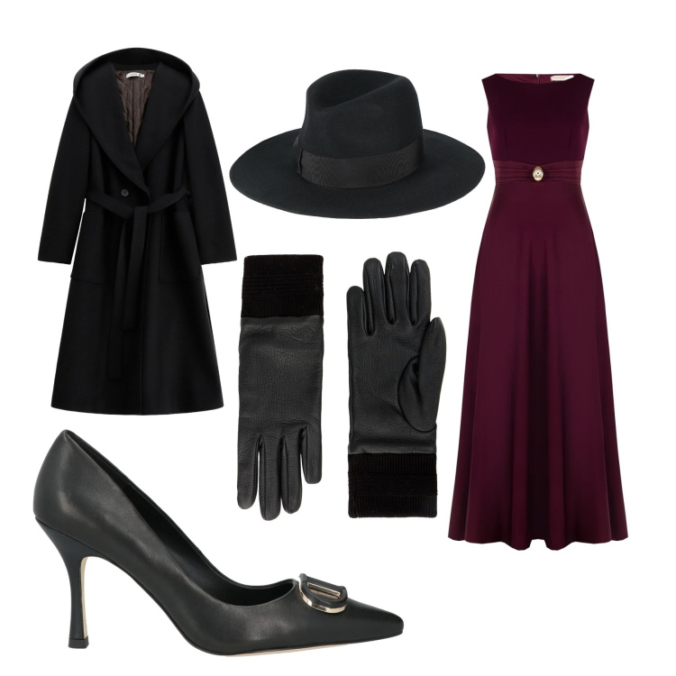 Outfit donna - Aperitivo del venerdì sera. Stile Chic per Serata fuori. look ideale per Tall. Abbinamento con guanti, cappelli, décolleté, vestiti lunghi, cappotti.