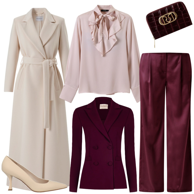 Outfit donna - Total look #2317738. Stile Bon Ton per Cerimonia. Abbinamento con décolleté, pantaloni a palazzo, blazer, bluse, cappotti, portafogli.