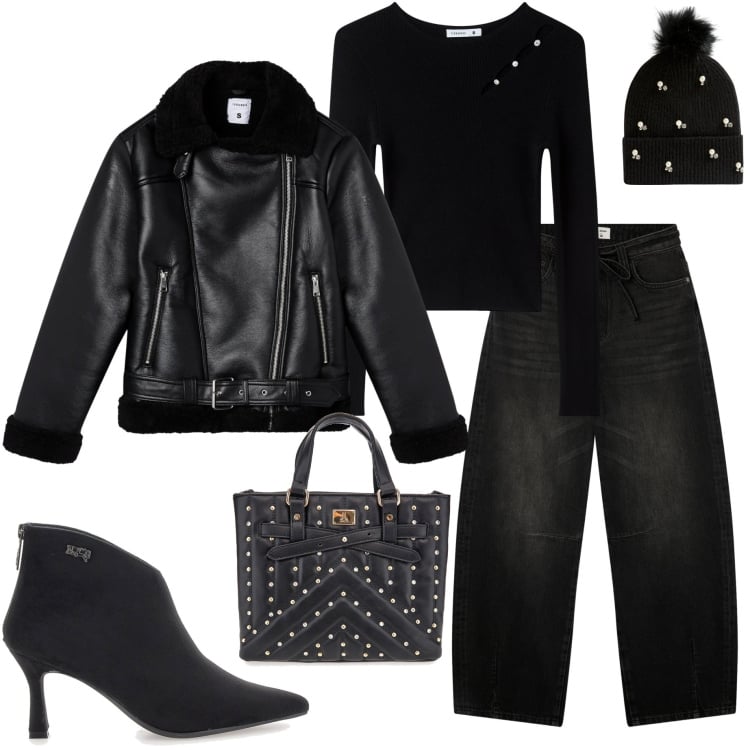 Outfit donna - Saldi Terranova 25. Stile Sporty chic per Serata fuori. Abbinamento con jeans, giacche, maglieria, berretti, stivaletti, borse a mano.