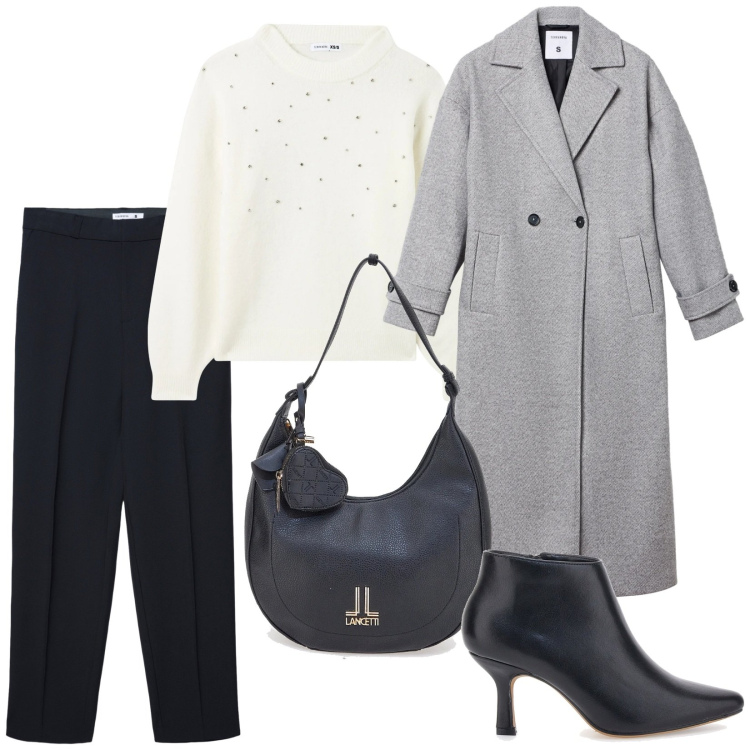 Outfit donna - Total look #2317750. Stile Chic per Serata fuori. Abbinamento con maglieria, pantaloni, cappotti, stivaletti, borse a spalla.