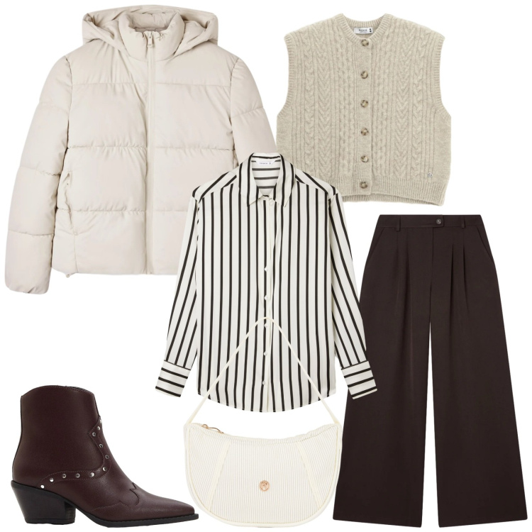 Outfit donna - Total look #2317769. Stile Casual chic per Tutti i giorni. Abbinamento con stivaletti texani, camicie, bomber, pantaloni, gilet, borse a mano.