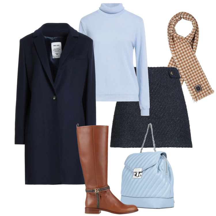 Outfit donna - Cappotto blu must have. Stile Casual chic per Tutti i giorni. Abbinamento con stivali, zaini, minigonne, maglieria, sciarpe, cappotti.
