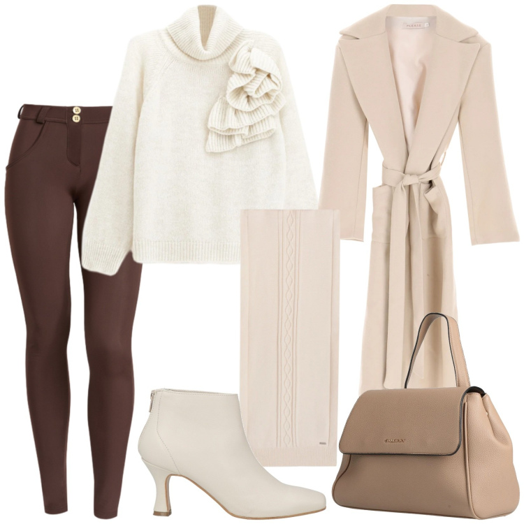 Outfit donna - Total look #2317776. Stile Minimal per Ufficio. Abbinamento con zaini, stivaletti, maglieria, cappotti, pantaloni skinny, sciarpe.