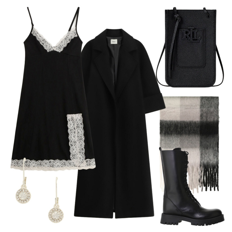 Outfit donna - Saldi Dixie black and white. Stile Trendy per Tutti i giorni. Abbinamento con orecchini, borse a tracolla, vestiti, cappotti, stivali, sciarpe.