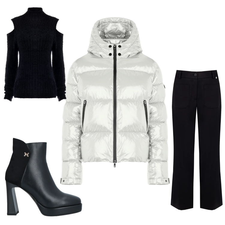 Outfit donna - Giovy. Stile Casual chic per Ufficio. Abbinamento con stivaletti, pantaloni, maglieria, piumini.