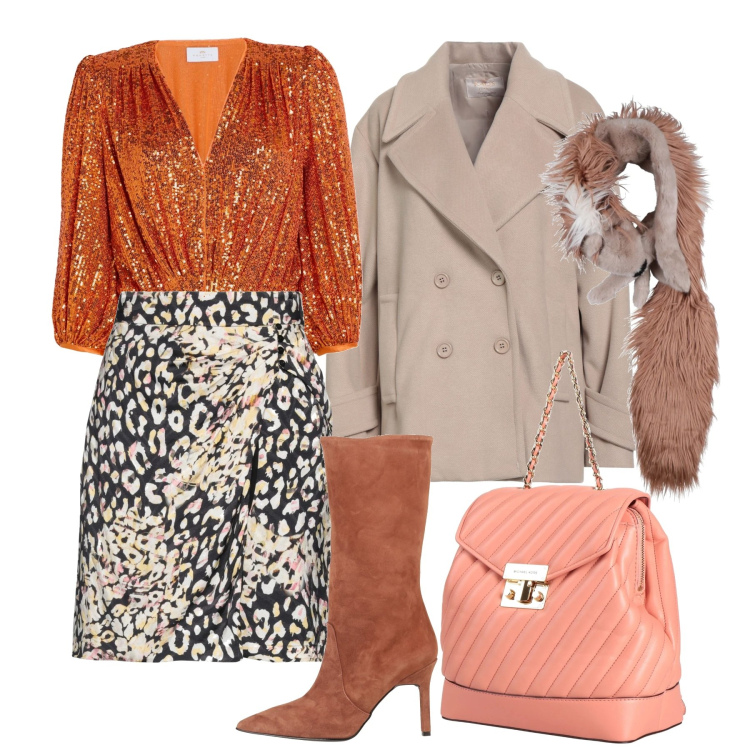 Outfit donna - Lo slancio del tacco. Stile Glamour per Serata fuori. Abbinamento con caban, minigonne, stivali, sciarpe, zaini, body.