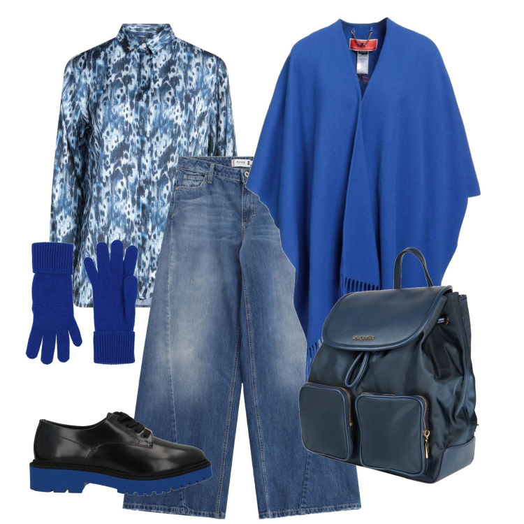 Outfit donna - Blu blu. Stile Casual per Tutti i giorni. Abbinamento con zaini, scarpe stringate, camicie, cappe, guanti, jeans.